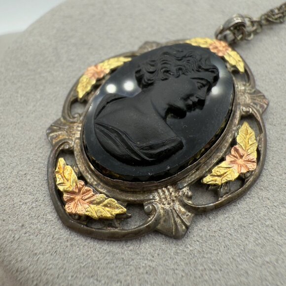 Vintage LS Peterson Sterling 12K GF Mourning Pendant Necklace 18"L - Picture 12 of 14